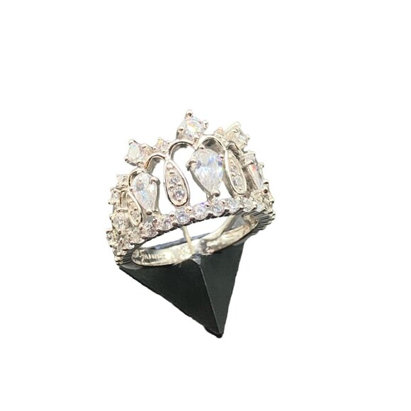 Sterling Silver CROWN Ring Size 7 CZ 925 PAJ Tiara Ring Fancy Jewelry - Picture 1 of 6